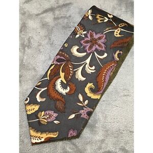 Jasco Made in Italy Silk Tie Gray Brown Purple Floral Paisley Boho Necktie